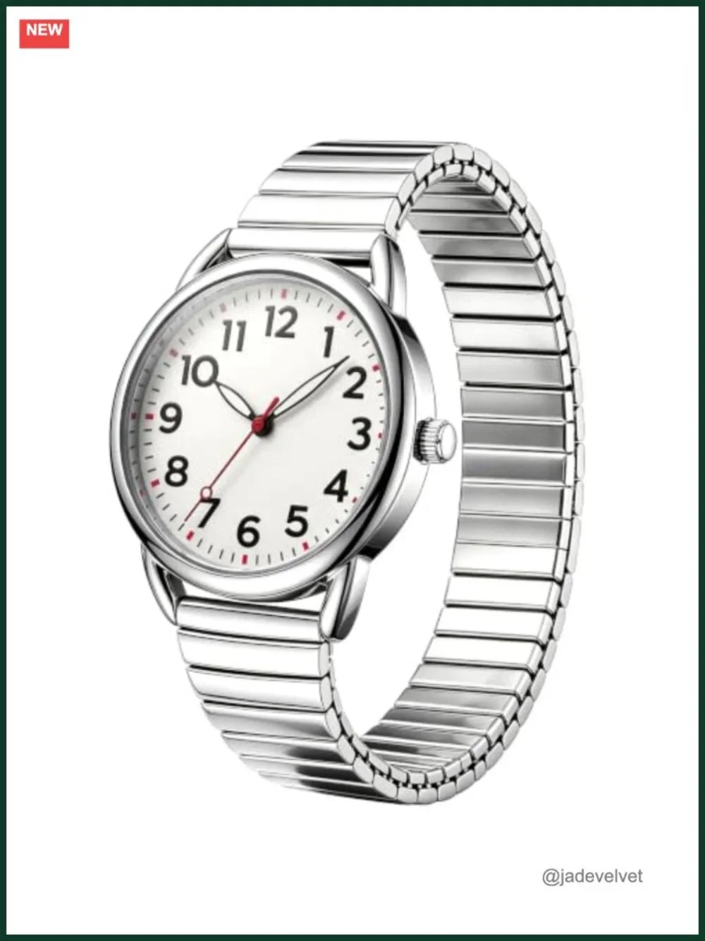 Silver Watch with 4 Stretch Bands for Women, Easy Reader, Water Resistant